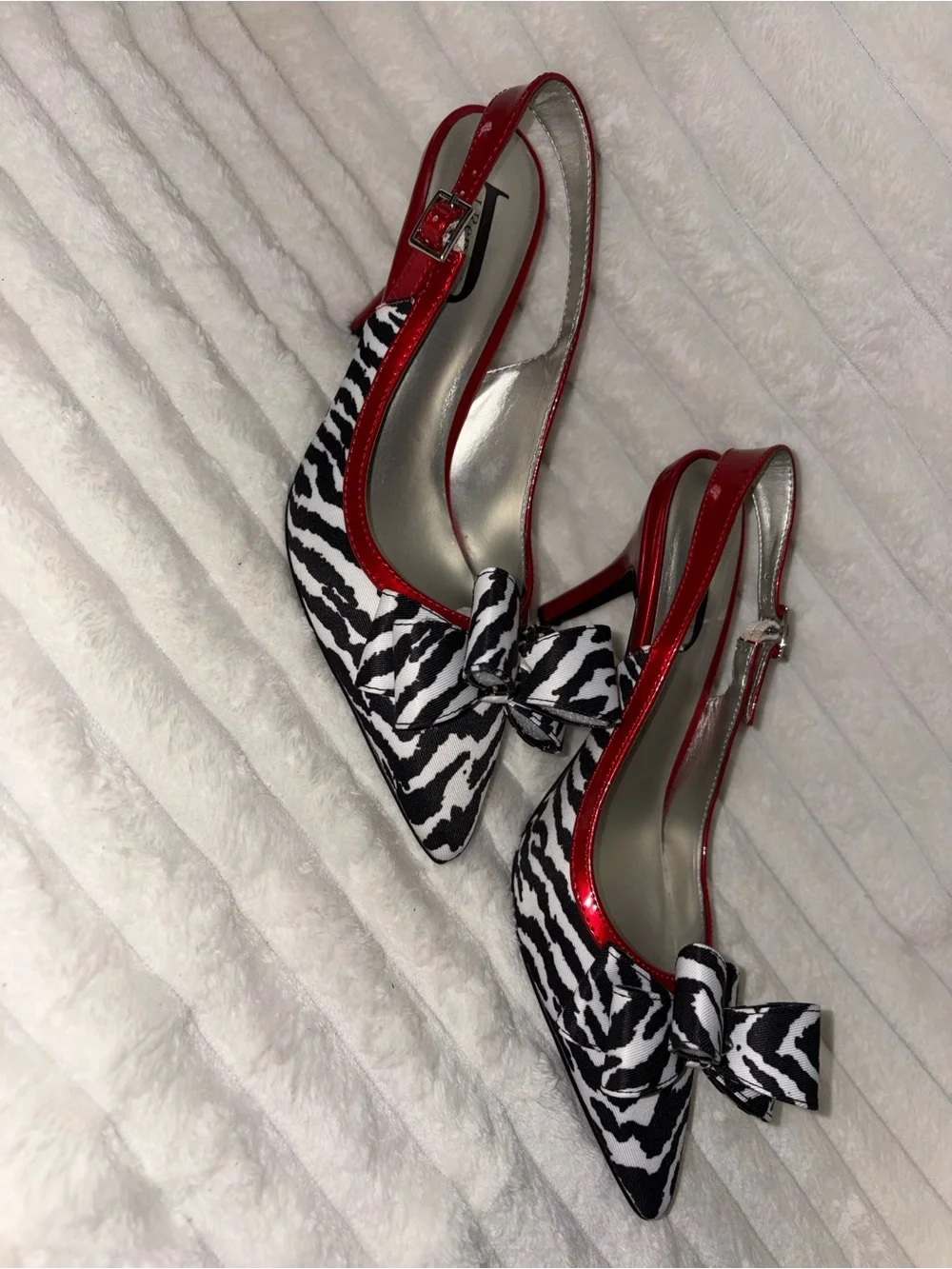 J.Renee Red Slingback Heels with Black & White Zebra Bow 8M